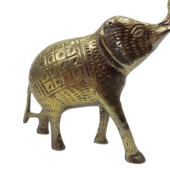 Solid Brass Elephant Sculpture 5" Figurine Trunk Up Good Luck Nice Detail - Picture 9 of 12